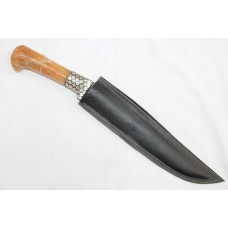 Dagger Knife Damascus Steel Blade Orange Jade Stone Handle Silver Koftgiri D53